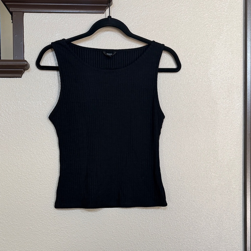 Guess Black Ribbed Tank Top - Women's Sleeveless Knit